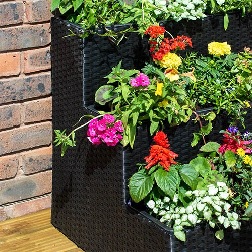 Tiered Rattan Planter In Black 4 Tiered Rattan Planter In Black - Image 2