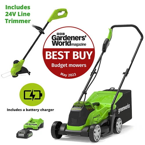 Greenworks 24 Volt 33cm Cordless Rotary Mower With Line Trimmer, Battery & Charger 3 Greenworks 24 Volt 33cm Cordless Rotary Mower With Line Trimmer, Battery & Charger